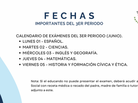 Calendario exámenes tercer periodo