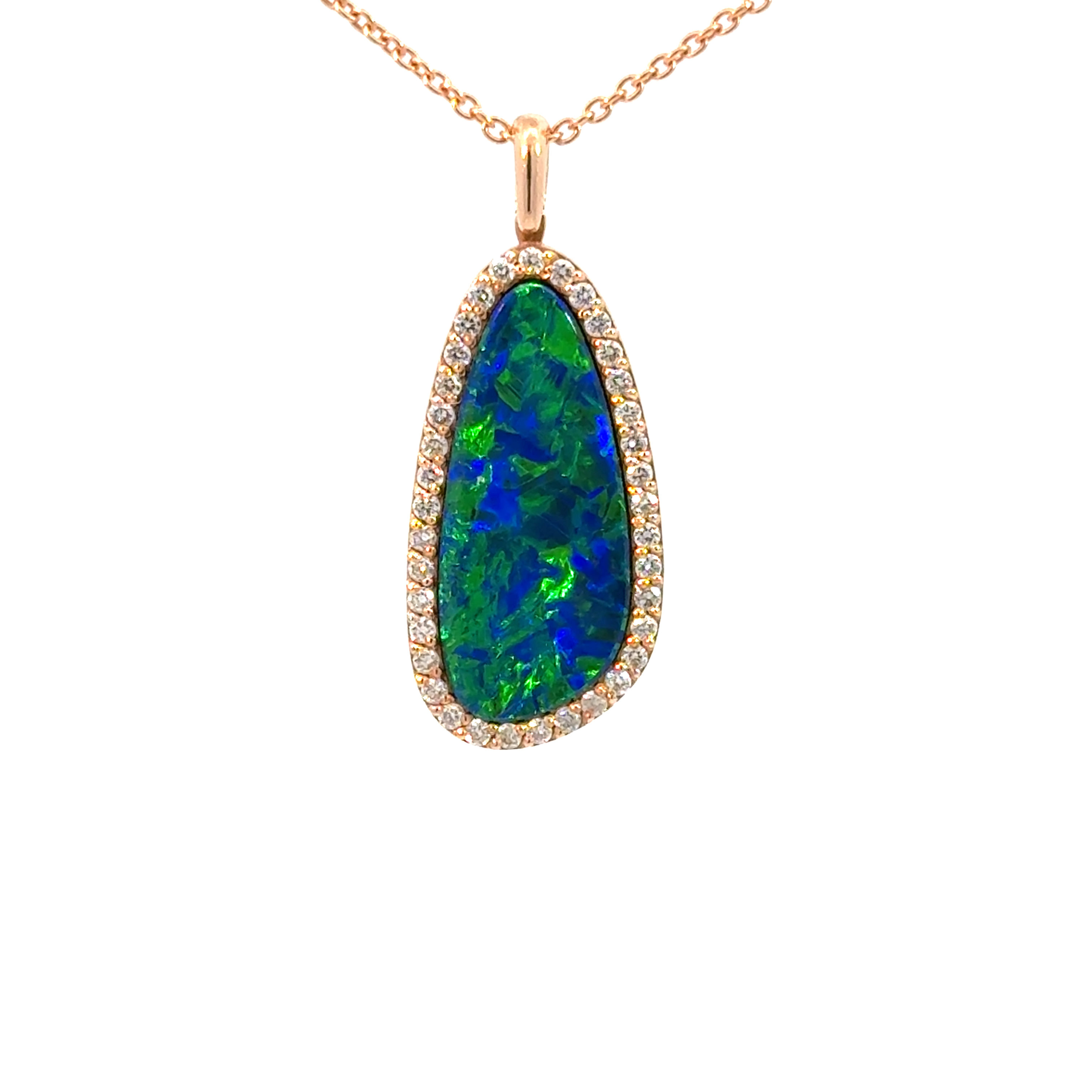 Opal (Natural Black Australian Boulder Doublet ) Pendant in 18ct Rose Go