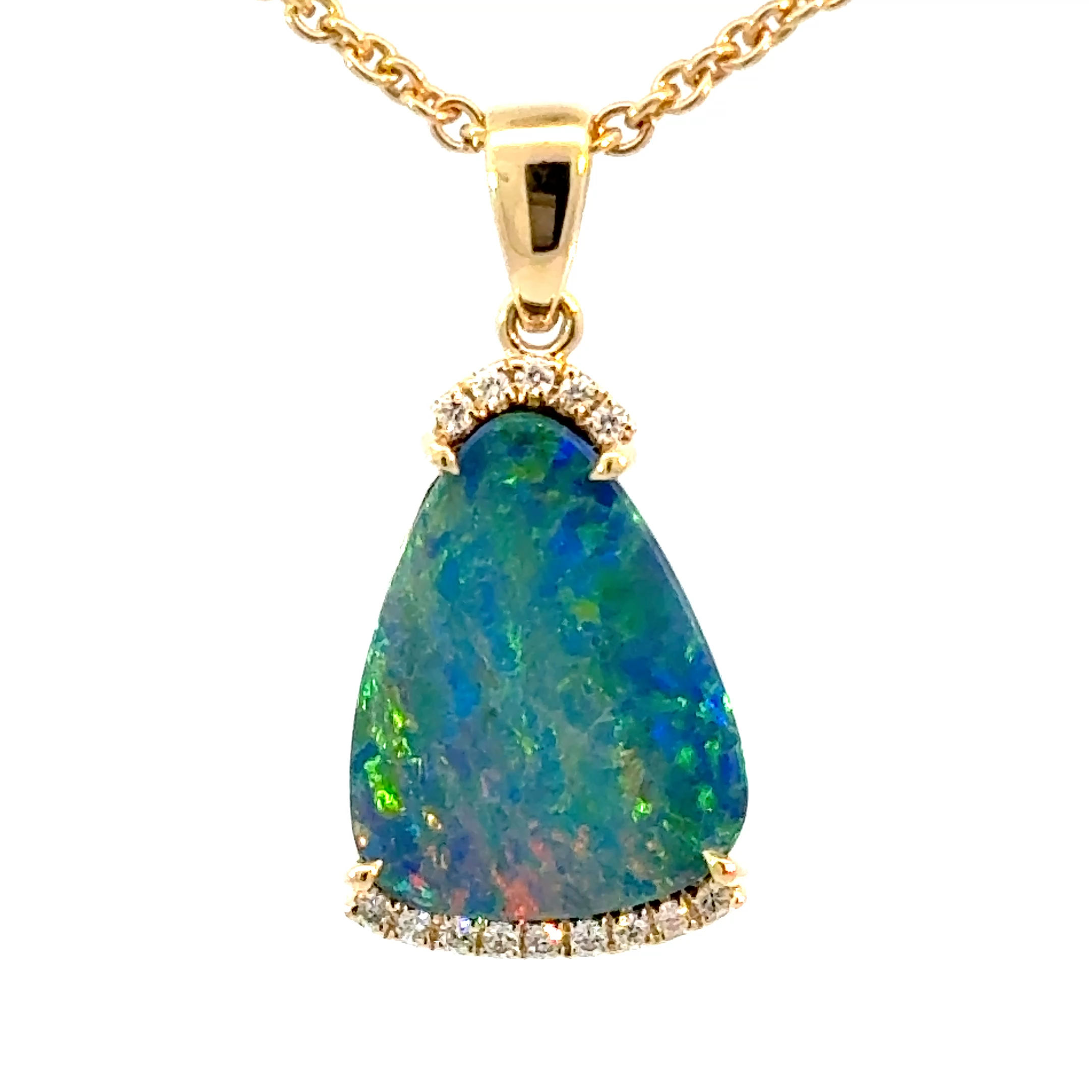Opal (Natural Australian Black Boulder Doublet) Pendant in 18ct Yellow Gold