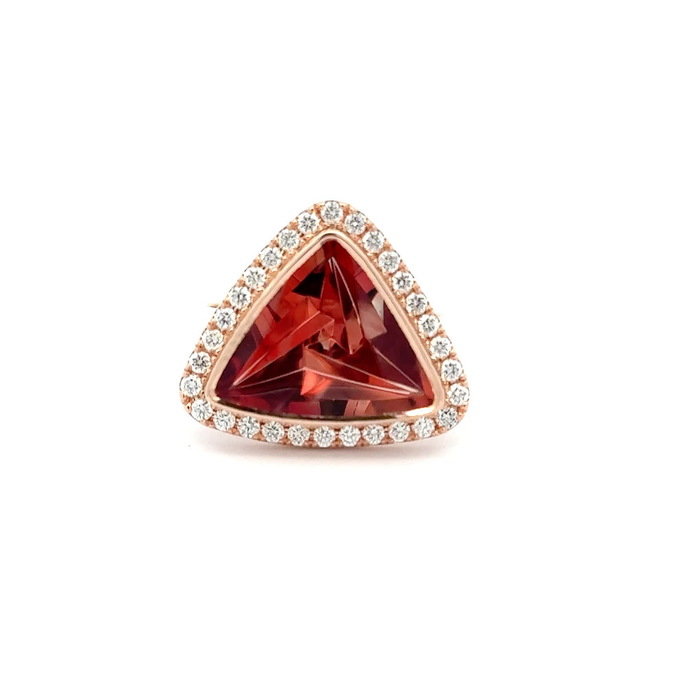 Rose gold ring with triangular Oregon Sunstone and diamonds