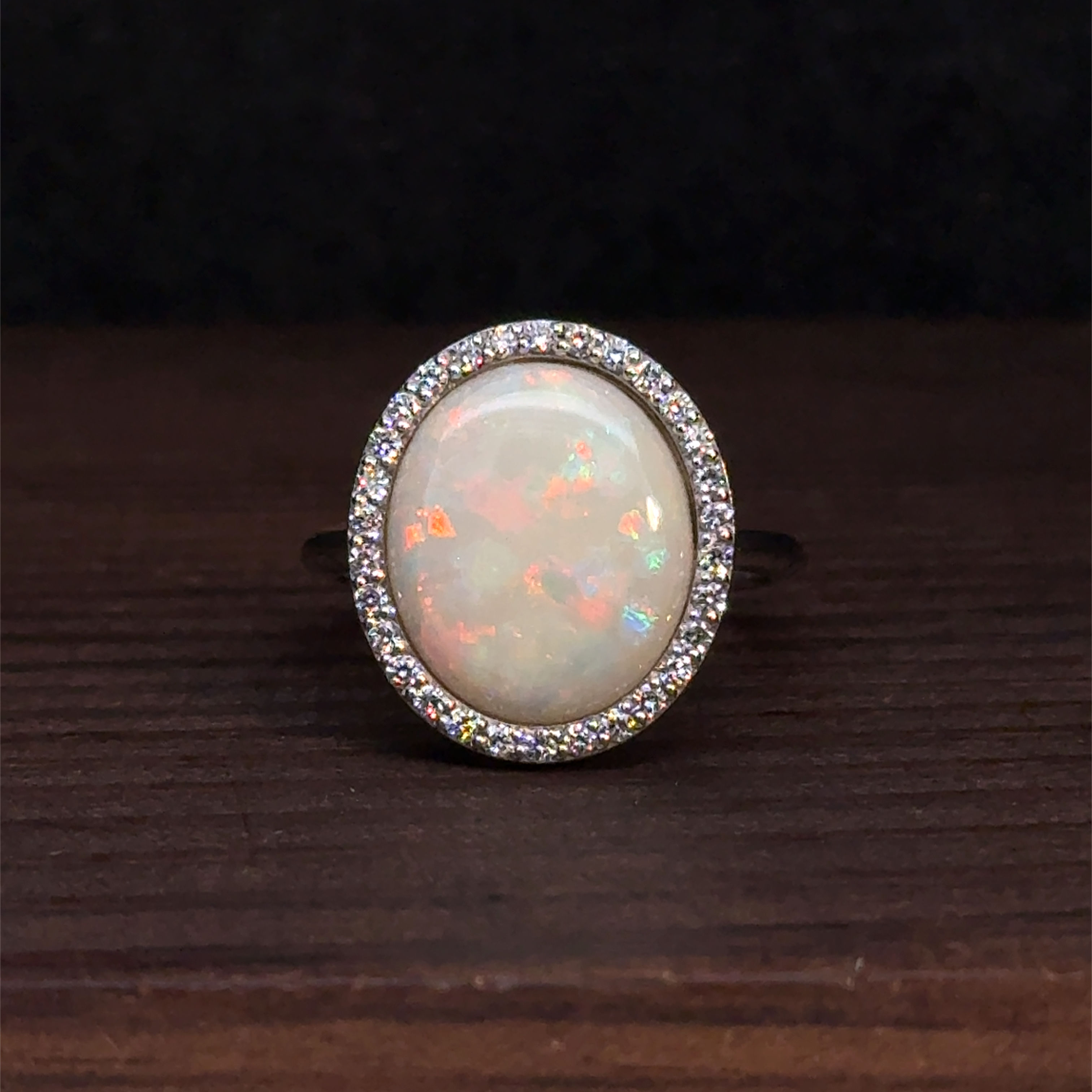 Opal (White) Ring in 18ct White Gold
