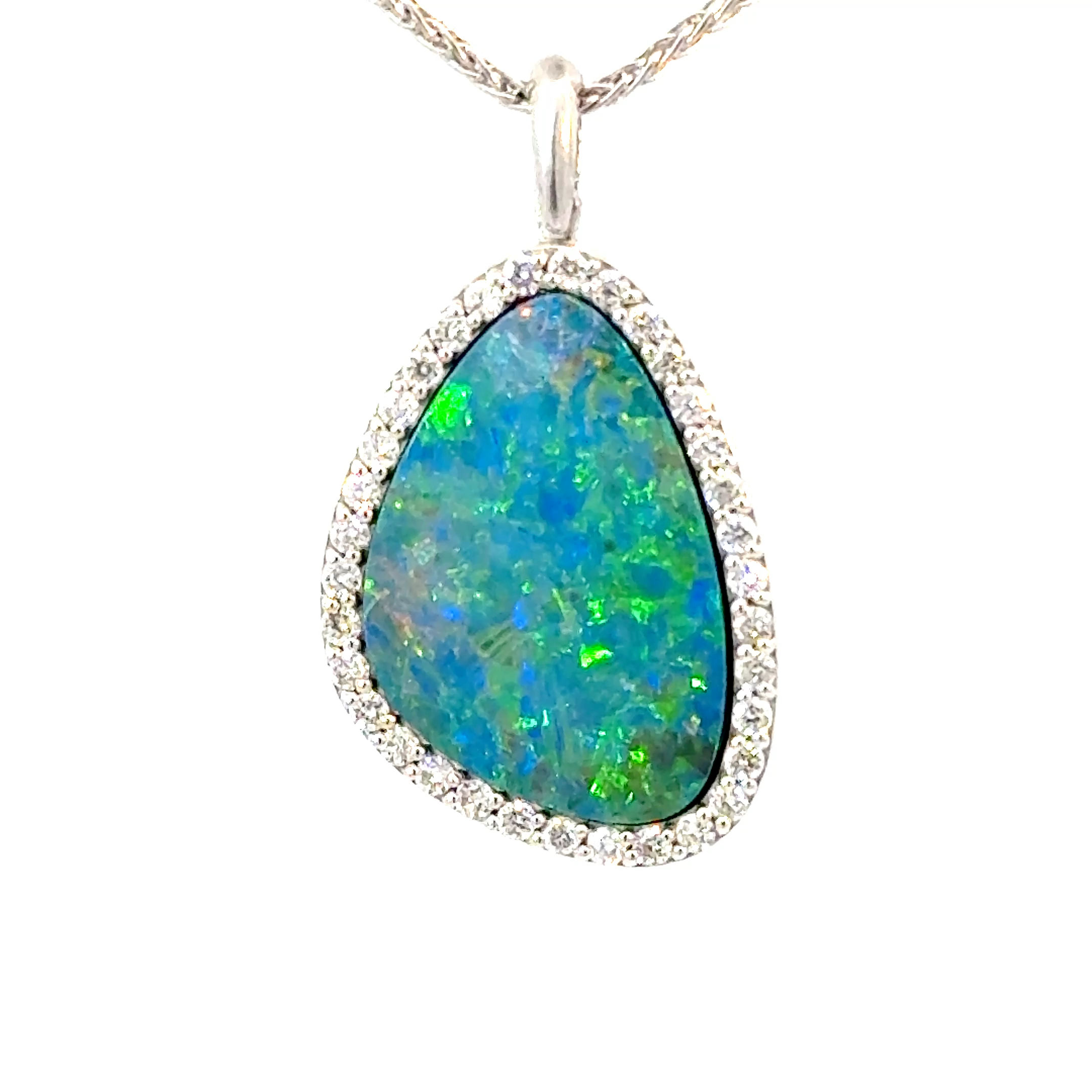 Opal (Natural Australian Black Boulder Doublet) Pendant in 18ct White Gold
