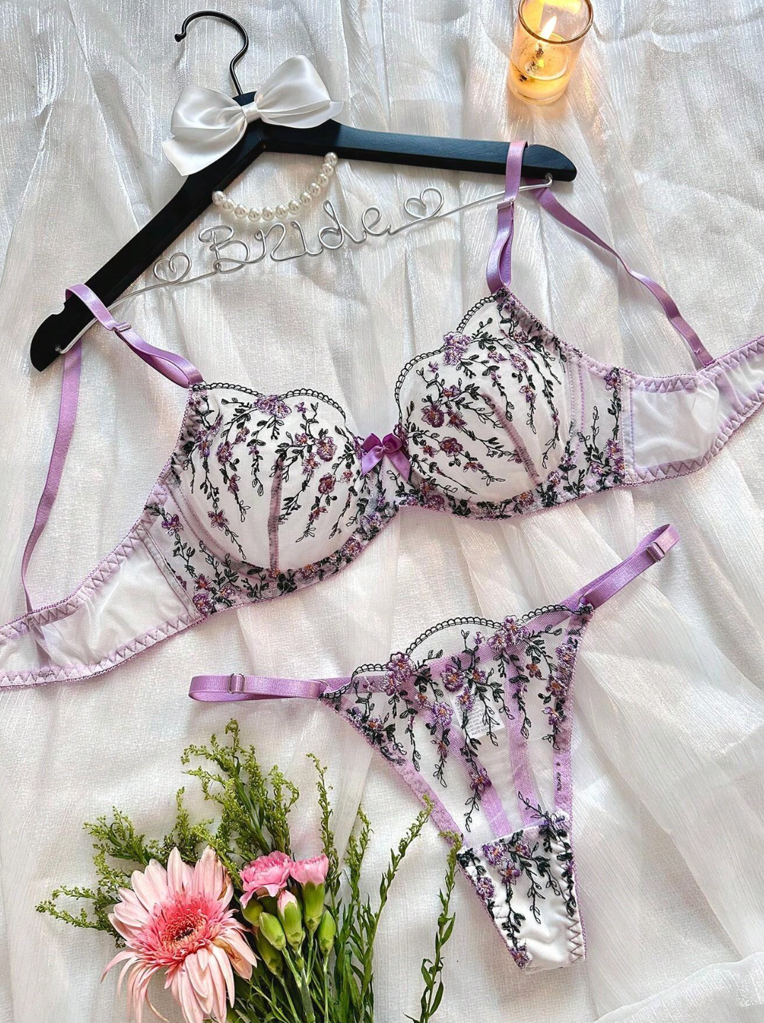 Midnight Romance Embroidered Lingerie Set