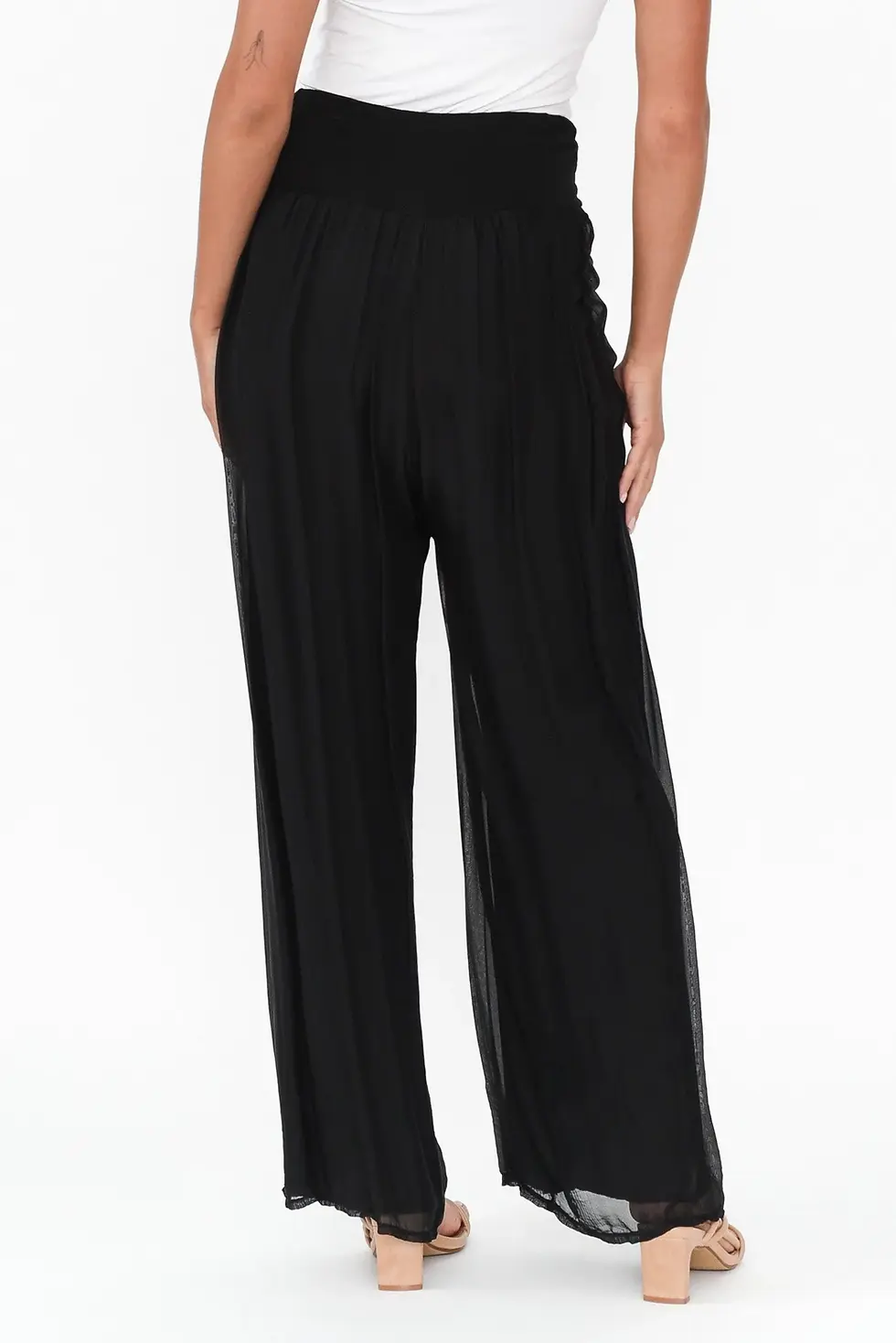 Thumbnail: LA STRADA - Wide Leg Black Silk Blend Pants