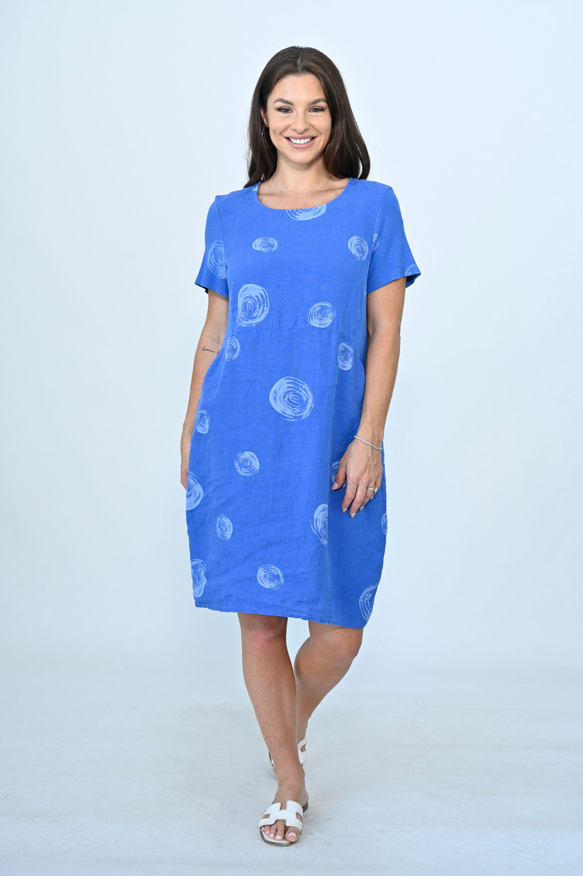 CALI & CO - Swirl Print Linen Dress ~ Cobalt