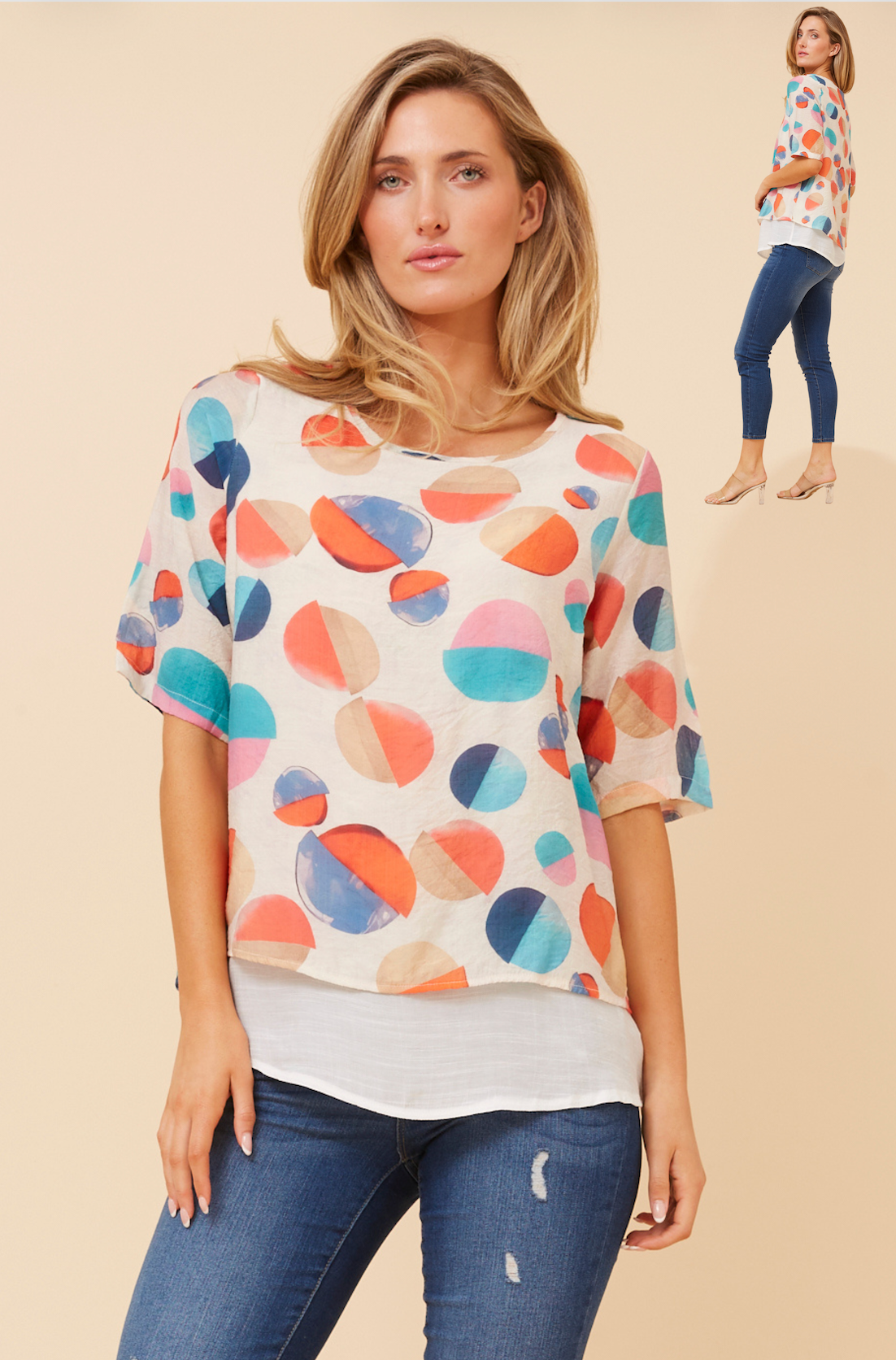CAROLINE MORGAN - 3/4 Sleeve Layered Top