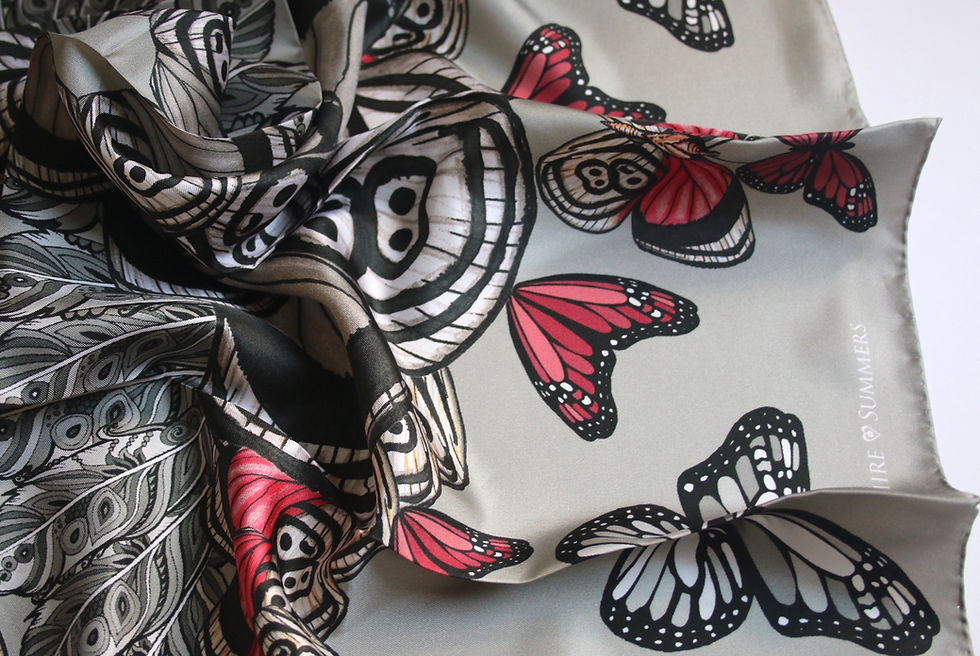 Thumbnail: Silver butterfly silk scarf