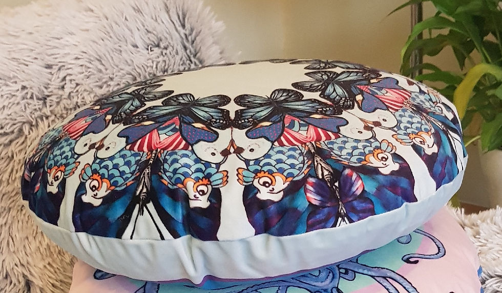 Thumbnail: Purple bird and fish round Velvet cushion