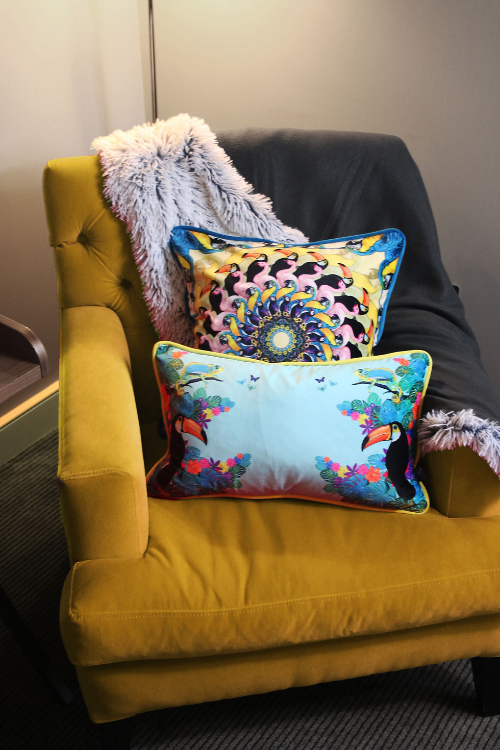 Thumbnail: Yellow jungle mandala cushion - velvet 45cm