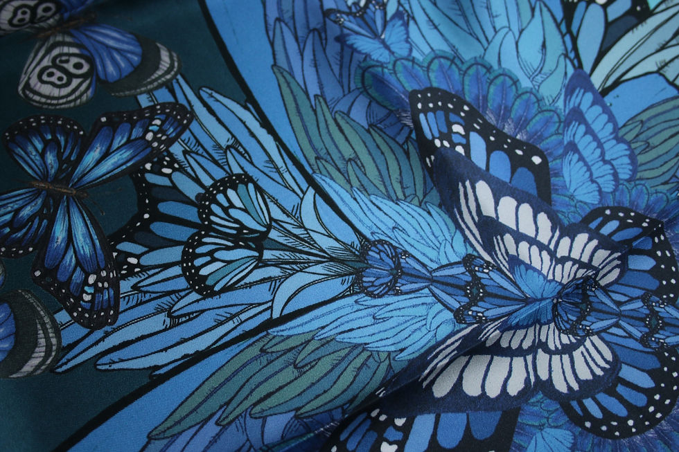Thumbnail: Blue butterfly garden silk scarf