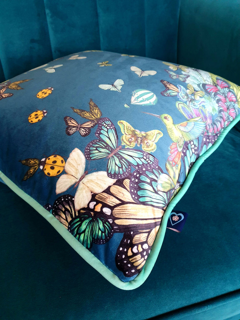 Thumbnail: Green butterflies square cushion - 45cm