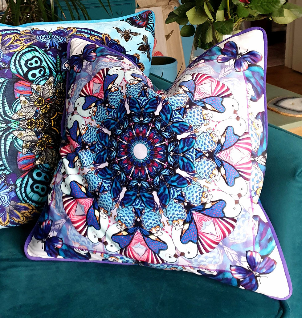Thumbnail: Purple bird and fish square Velvet cushion - 45cm