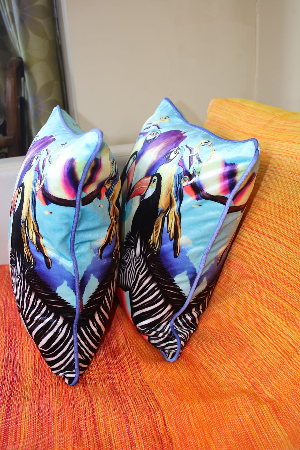 Thumbnail: Jungle zebras square Velvet cushion - 45cm