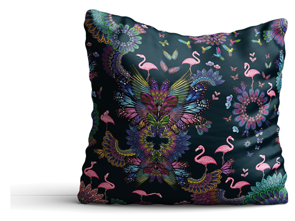 Thumbnail: Purple/Navy square flamingo cushion