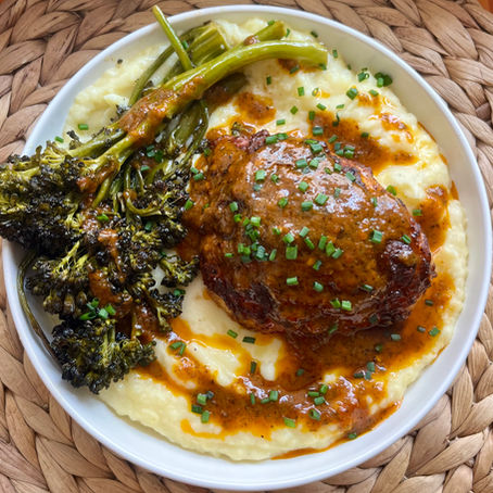 Peri Peri Chicken Thighs with Roasted Garlic Mashed and Charred Broccolini