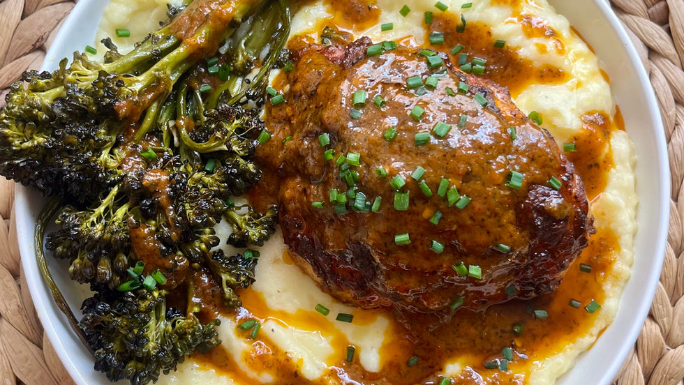 Peri Peri Chicken Thighs with Roasted Garlic Mashed and Charred Broccolini