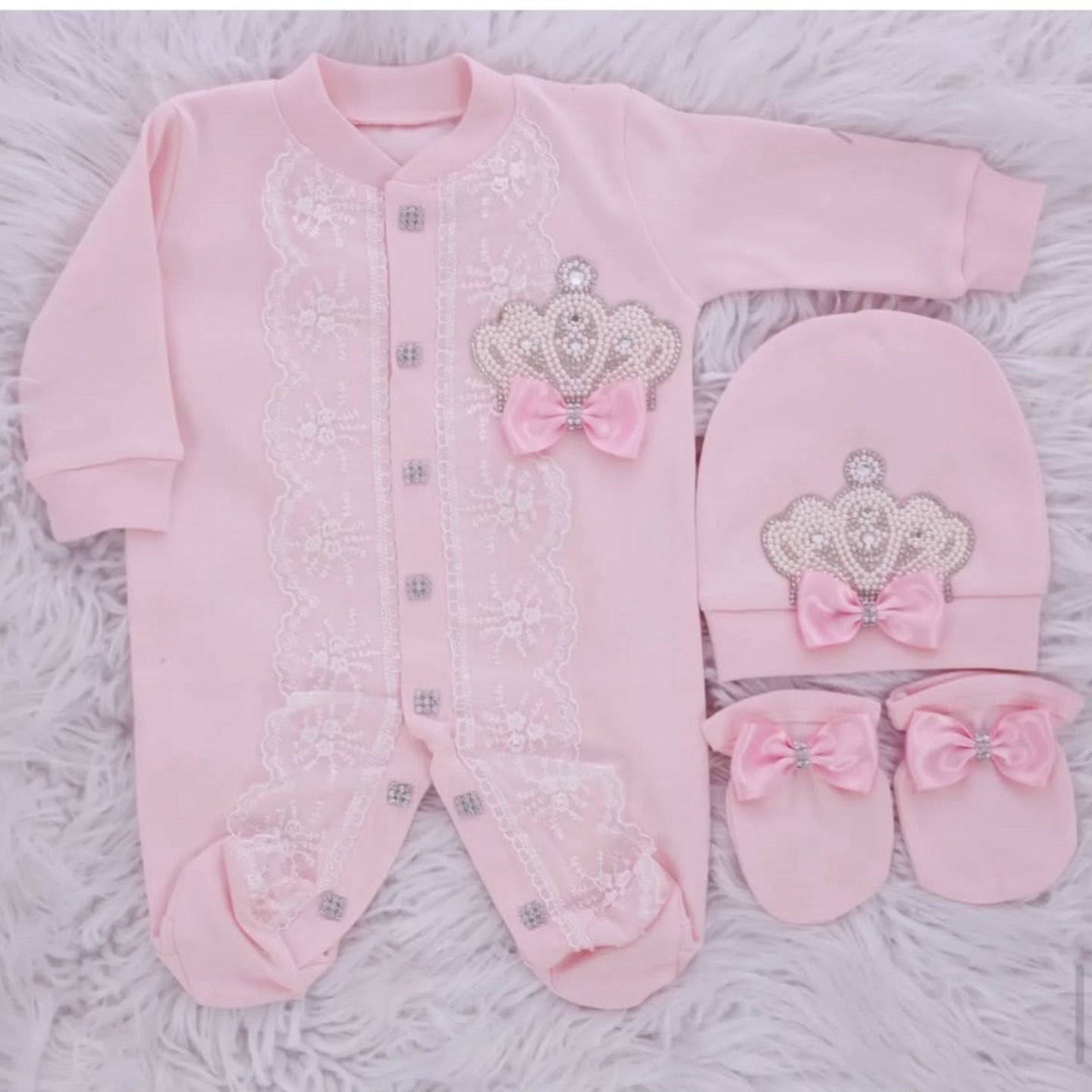 All pink pearl crown 3piece set 