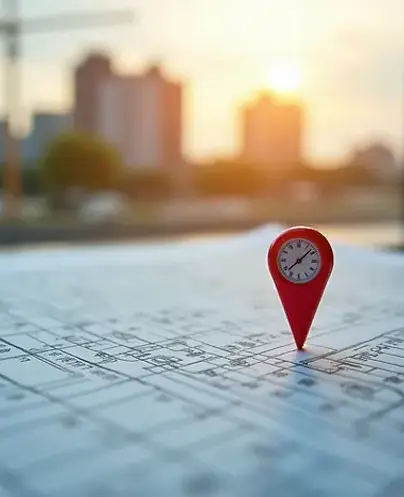 Site selection map with location pin for commercial development planning