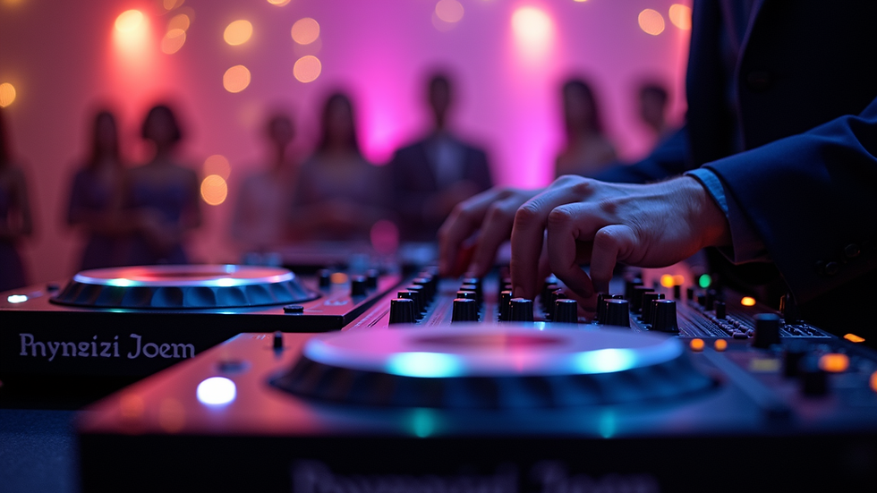 Close-up view of DJ controller and mixer at a wedding event