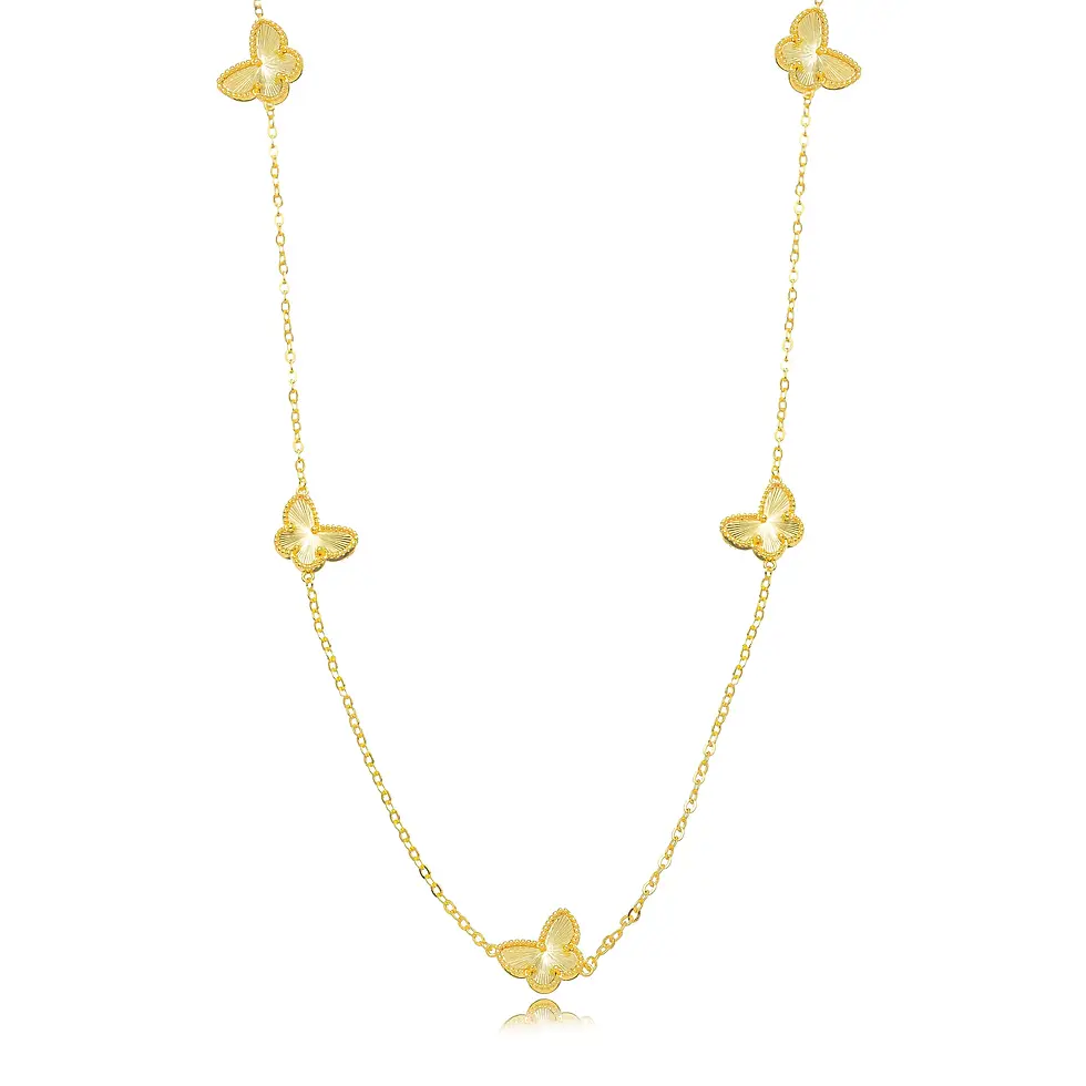 Colar Alongado Borboletas Detalhadas - Ouro
