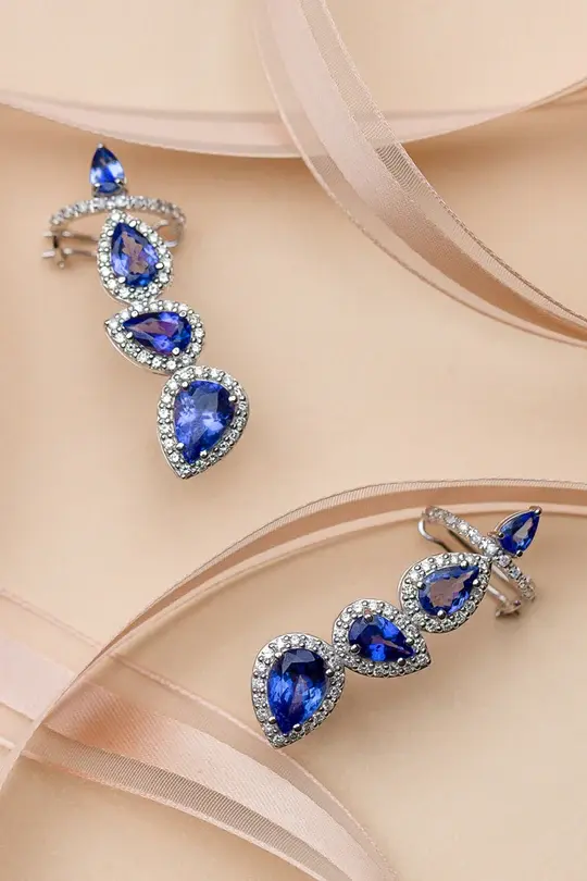 Miniatura: Brinco Earcuff Gotas Safira com Piercing Fake Embutido