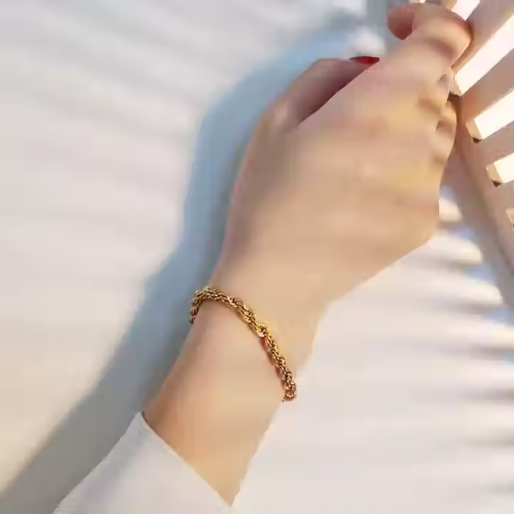 Miniatura: Pulseira Cordão baiano Dourado Grosso Inox