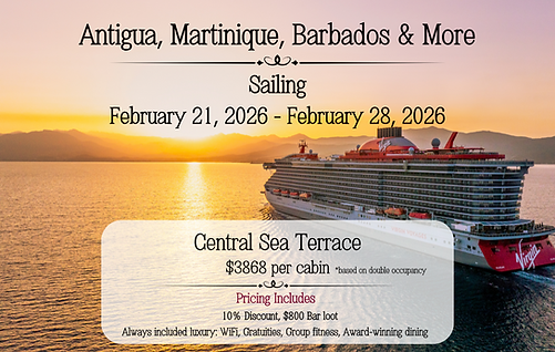Virgin Voyages Resilient Lady
Antigua, Martinique & Barbados