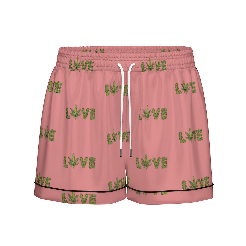Thumbnail: Pink love Cannabis Women's Silk Pajama Set With Short Sleeve
