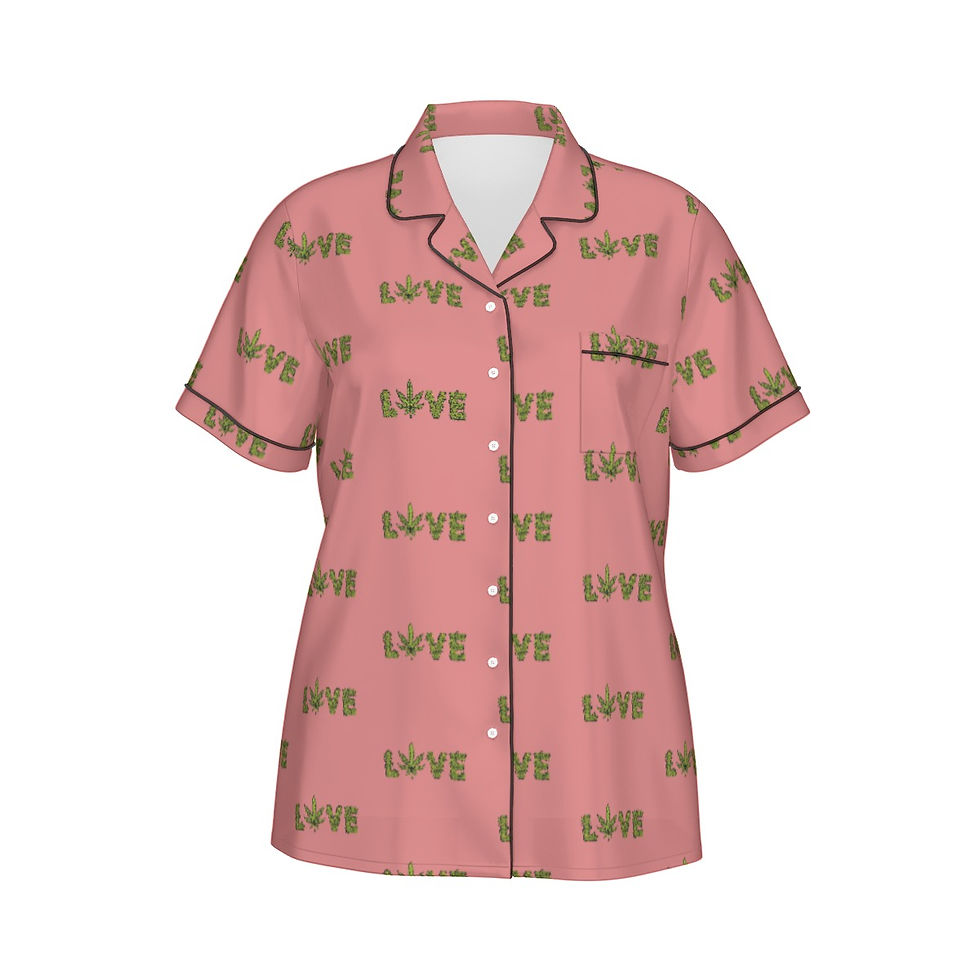 Thumbnail: Pink love Cannabis Women's Silk Pajama Set With Short Sleeve