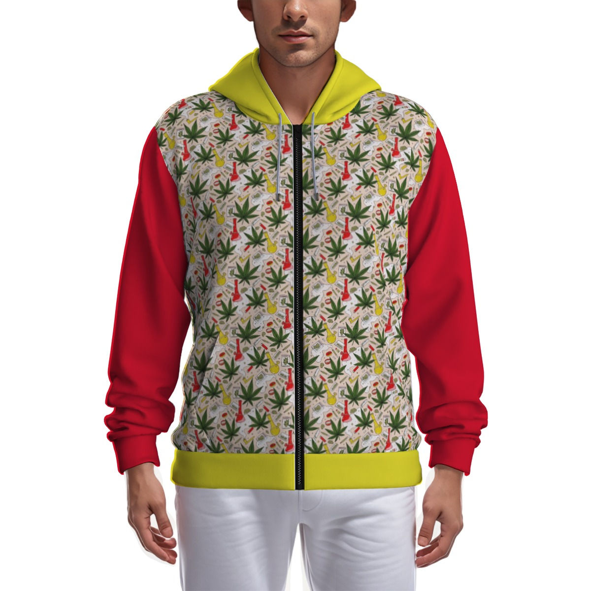 420 red yellow  Zip Up Hoodie With Pocket