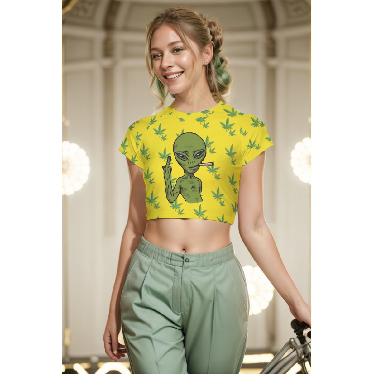 ALEIN POT HEAD YELLOW Women's Raglan Cropped T-shirt