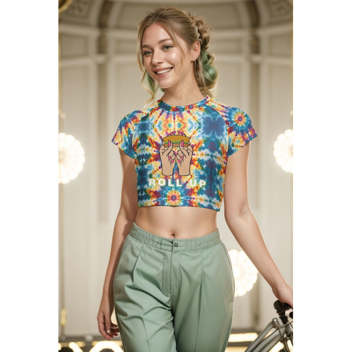 ROLL UP 420 Women's Raglan Cropped TIE DYE T-shirt