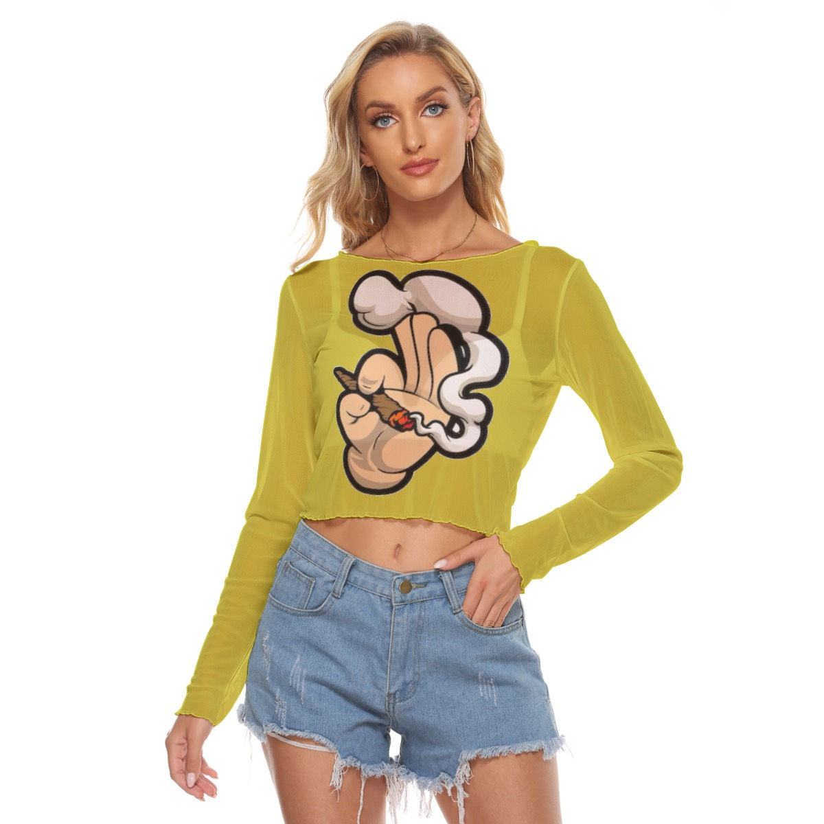 LIT IT YELLOW Women's Mesh Long Sleeves T-shirt