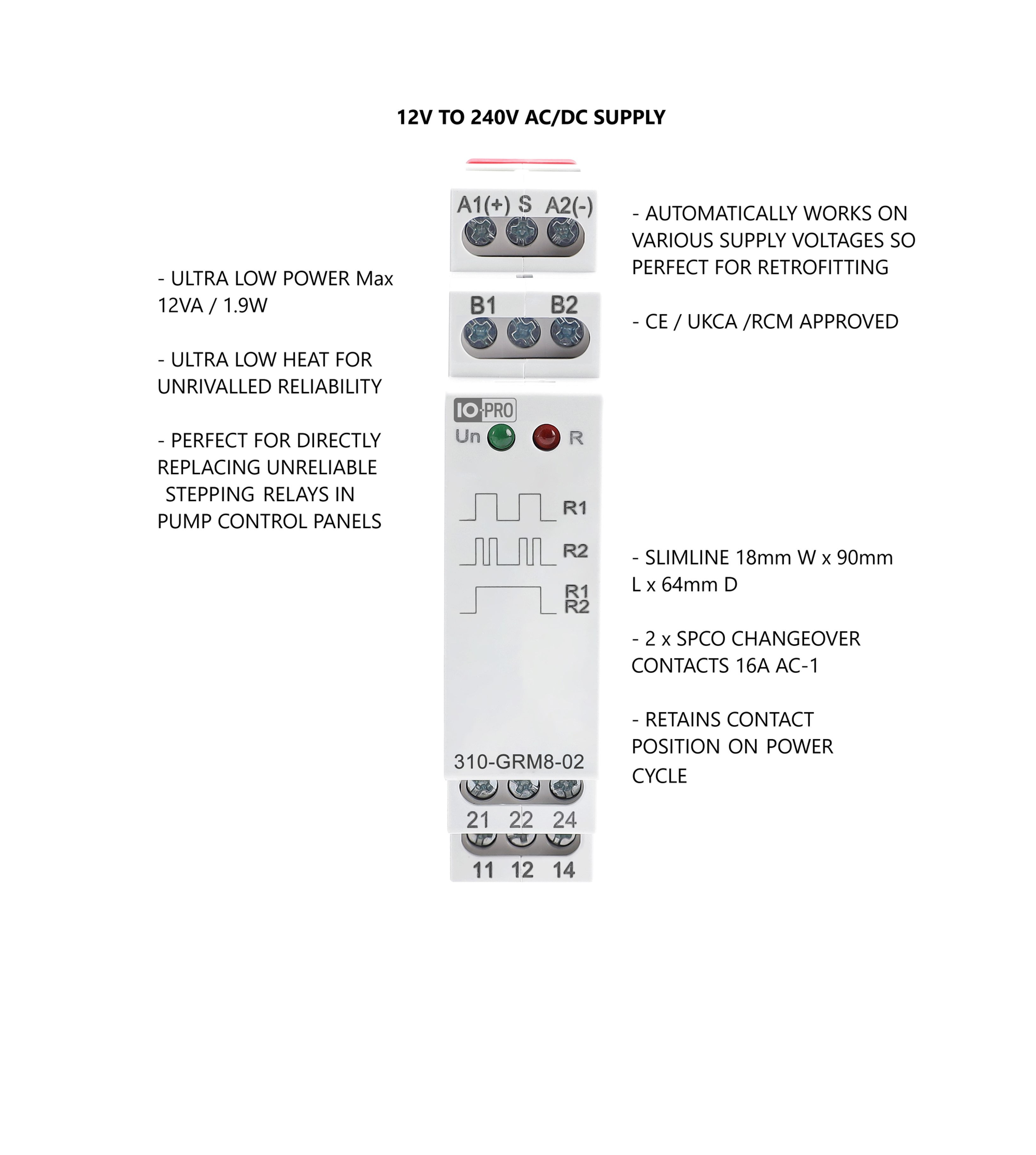 CHANGEOVER Relay 12-230V AC/DC SUPPLY
