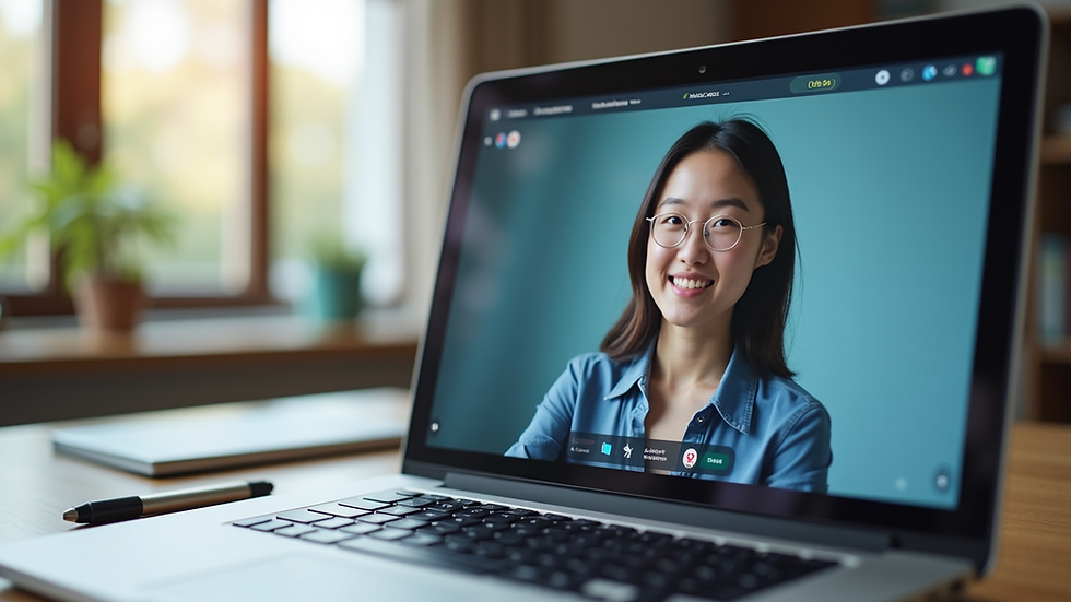 Eye-level view of a laptop screen showing a Japanese language learning app