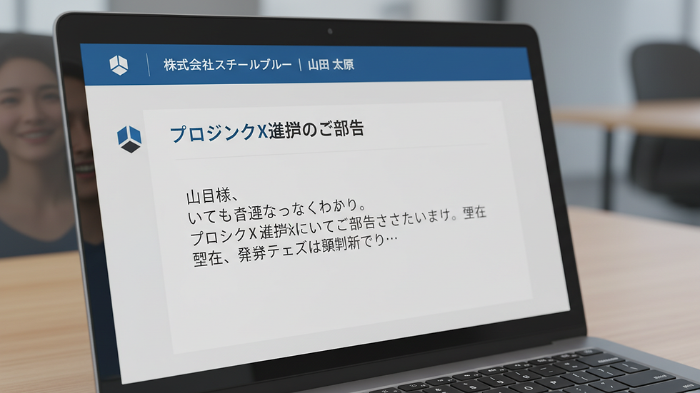 Close-up view of a Japanese business email on a laptop screen