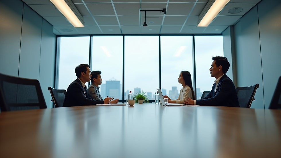 Eye-level view of a Japanese office meeting room with a round table