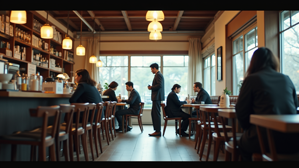 Eye-level view of a Japanese café with people chatting