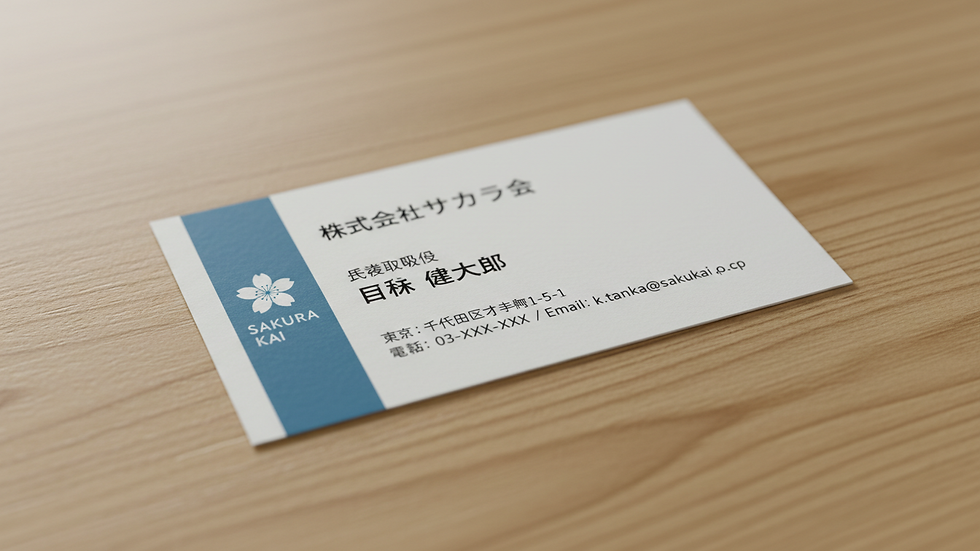 Close-up view of a Japanese business card on a wooden table