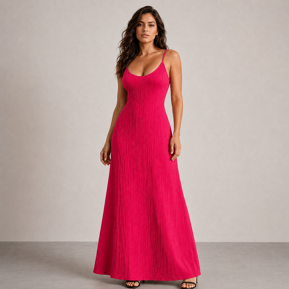 Miniatura: Elegante Vestido Maxi Feminino de Tecido Plissado, Corte Justo em A