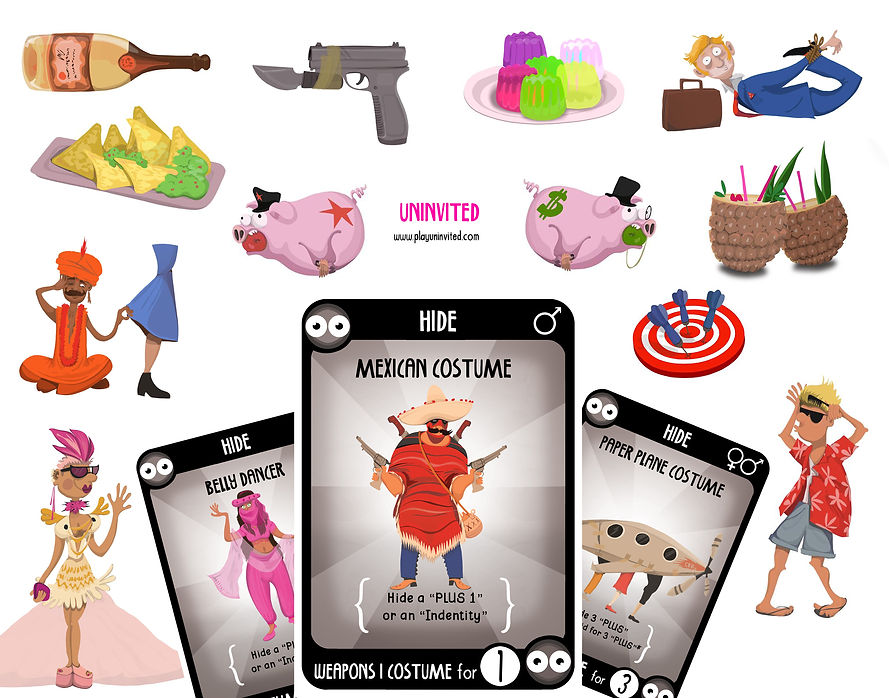 uninvited card game boardgame illustrations