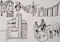 Signs, town hall, horse fountain and factory.jpg