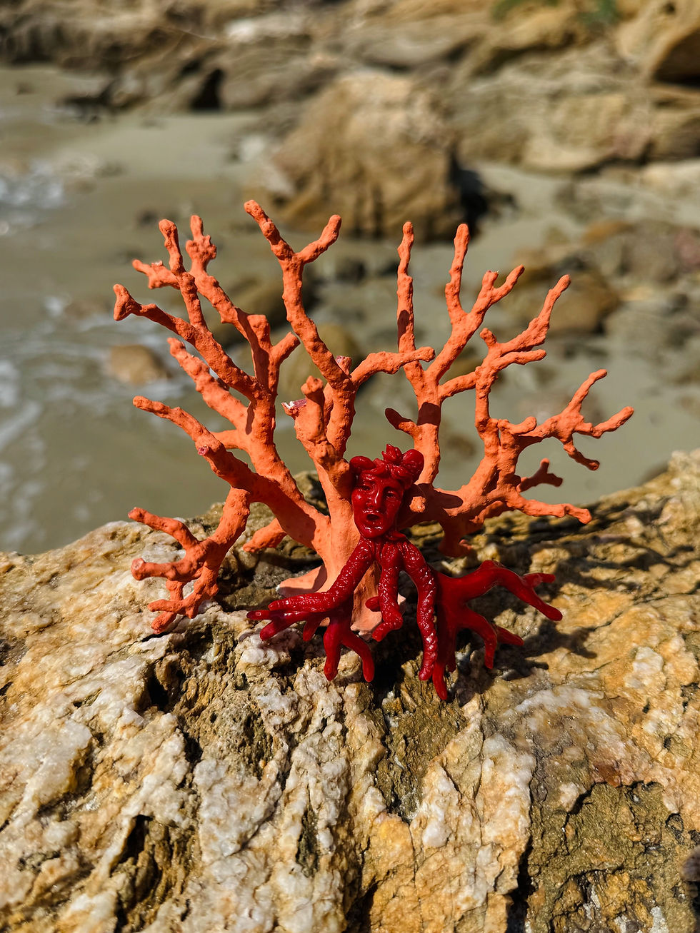 Légende et mythologie du corail rouge, Médusa, poséidon, corail rouge véritable, sculpture corail,