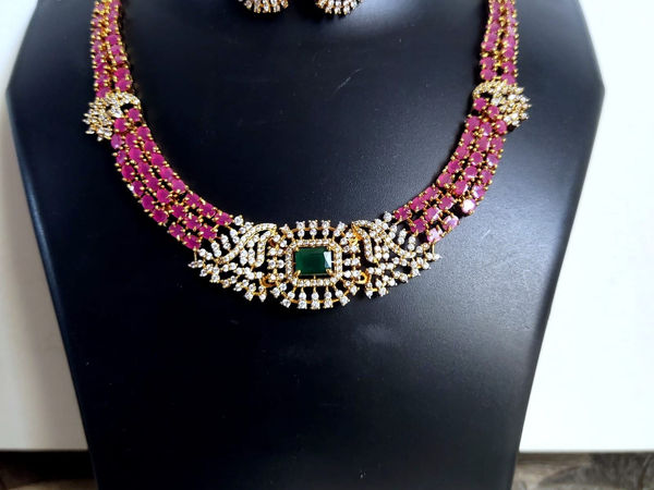 Indian Ruby and Emerald Style Necklace Set with Earrings