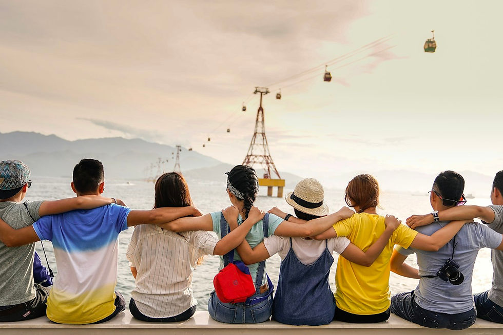 Group of friends with arms around each other, a picture for ChatGPT group chats