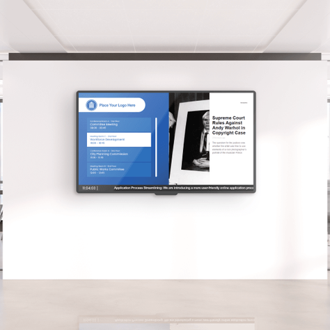 TV showing digital signage in a office
