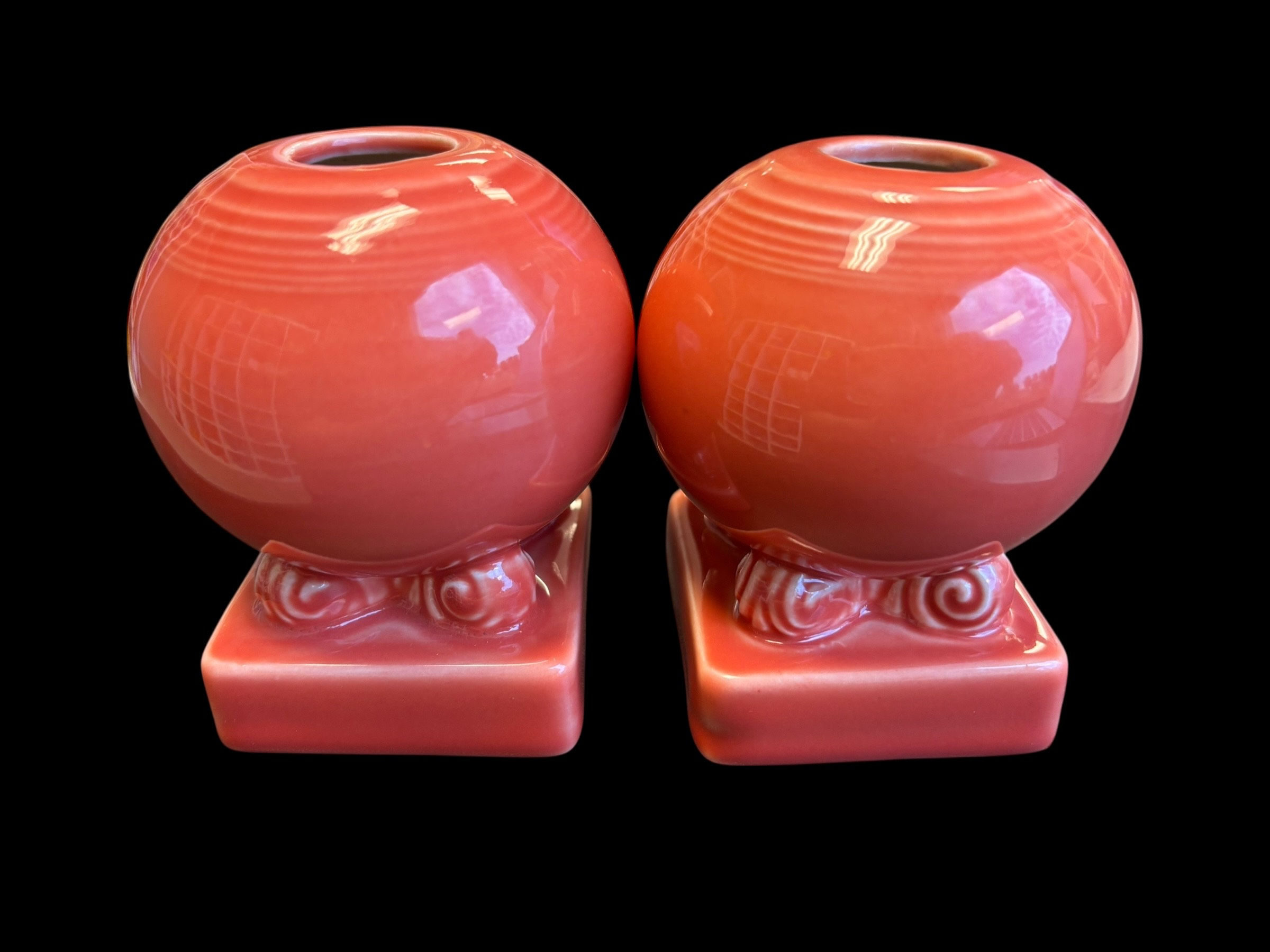 Fiesta Persimmon Round Bulb Candle Holder Pair