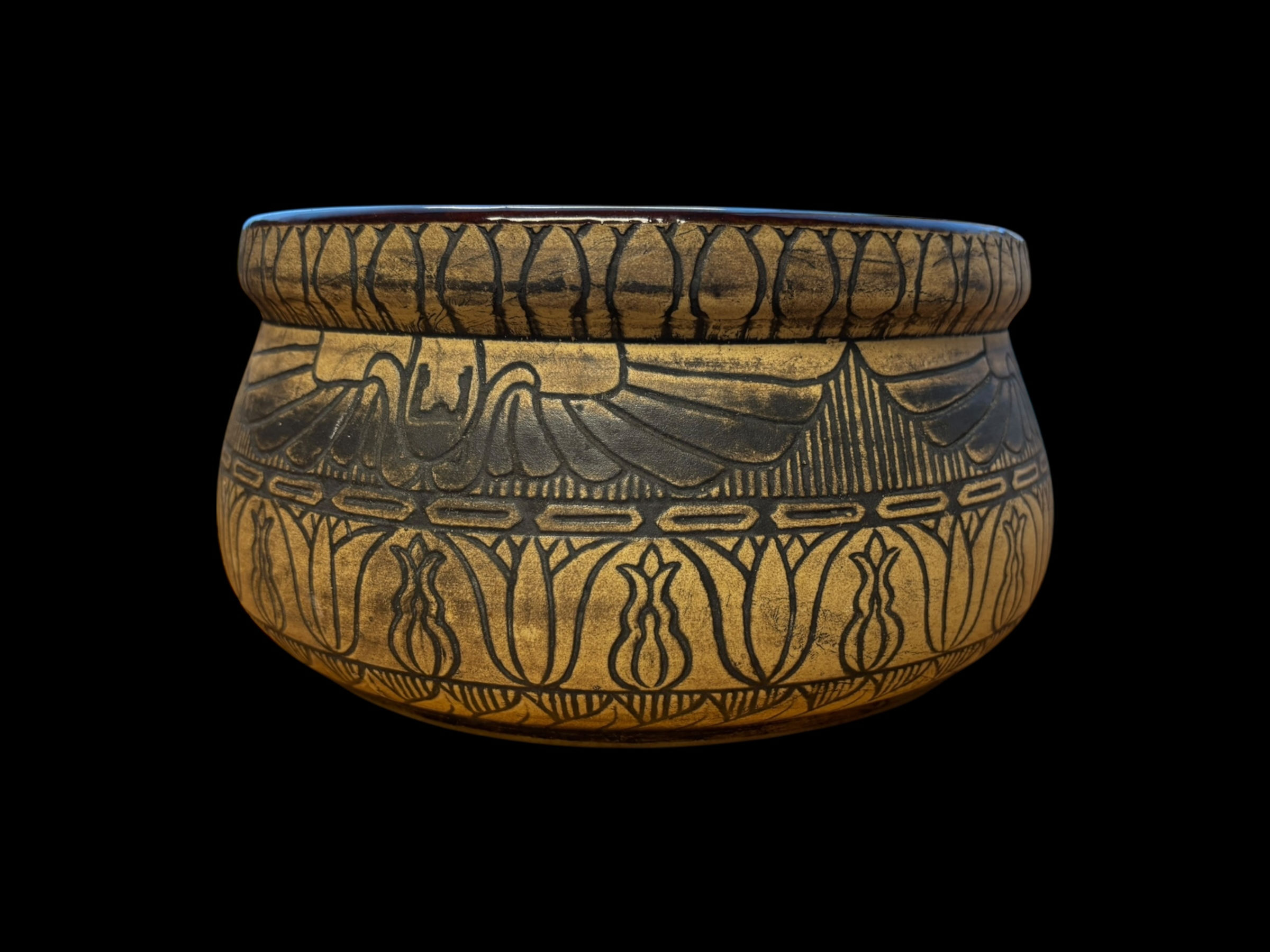 Western Stoneware Monmouth Il Art Pottery Brushware Egyptian Bowl Antique 1920