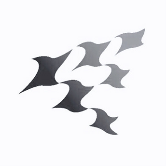 Bateman Horne Centre Monochrome logo it is series of 6 shapes that look like squares with wavy points. They look like birds flying in formation.