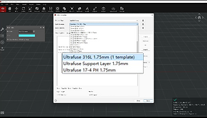 list of template in the slicer software for metal filaments